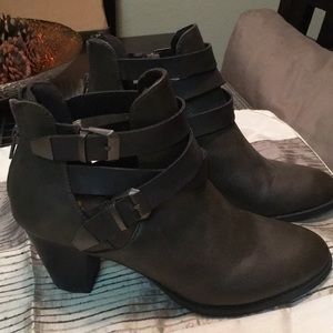 Report brown booties with straps and buckles